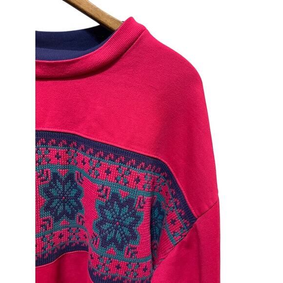 Vintage embroidered crewneck sweatshirt snowflake Sheridan Square pink blue 90s - Picture 4 of 6